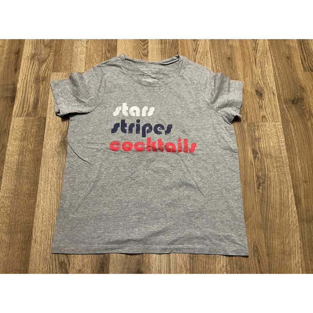 Grayson Threads Shirt, Women's Size XL, Gray, STARS STRIPES COCKTAILS
